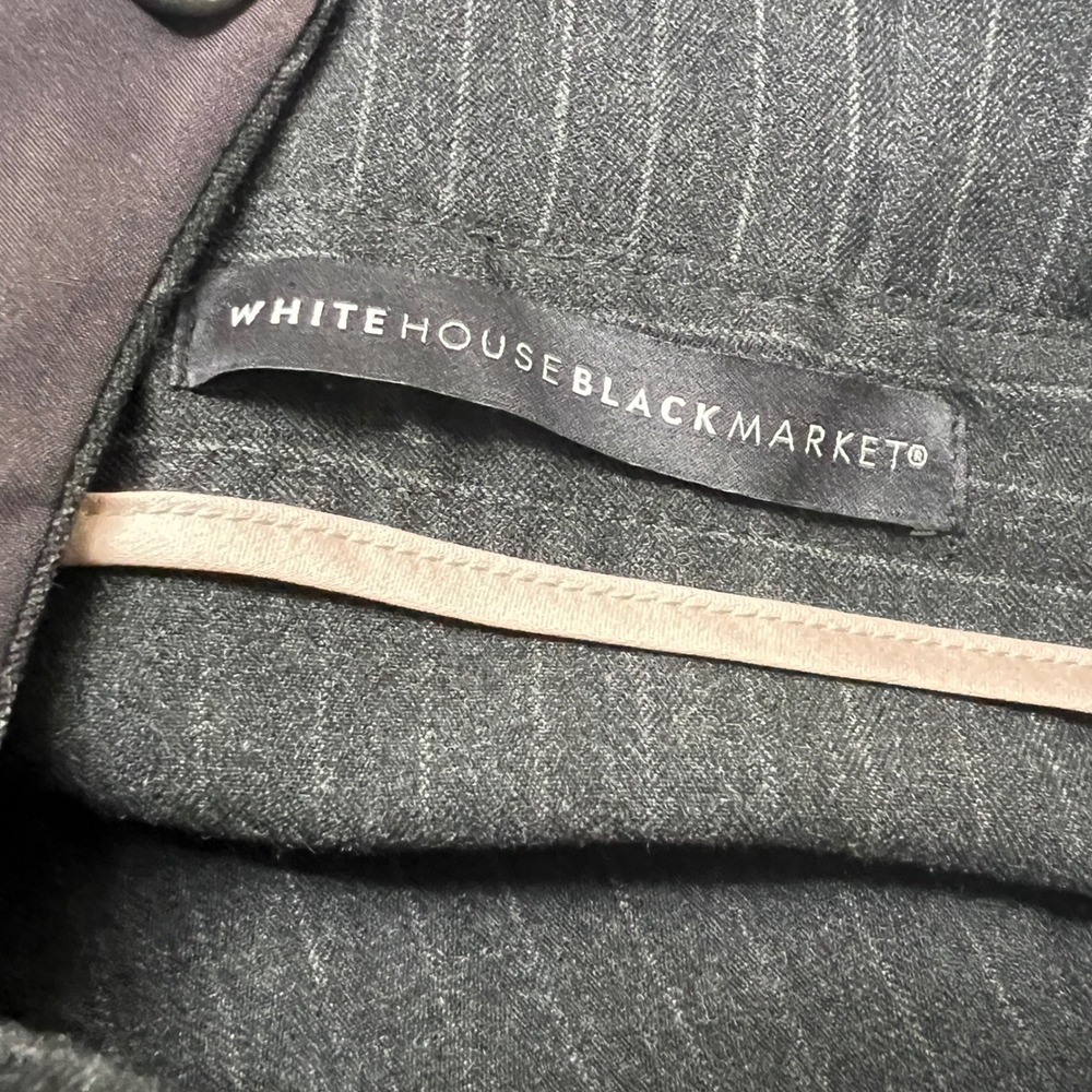 White House Black Market Relaxed Ankle Pinstripe Pants Grey Pearl Button Size 10 - Picture 5 of 8